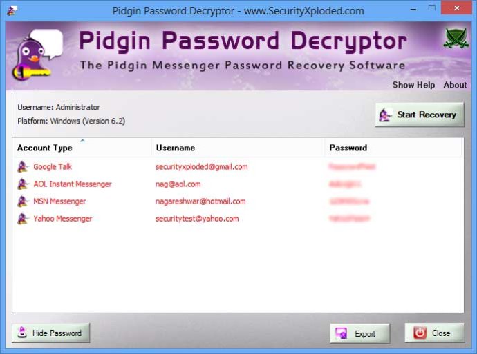 Password Decryptor for Pidgin