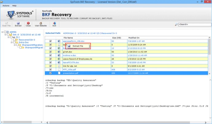 MS Backup Recovery Application