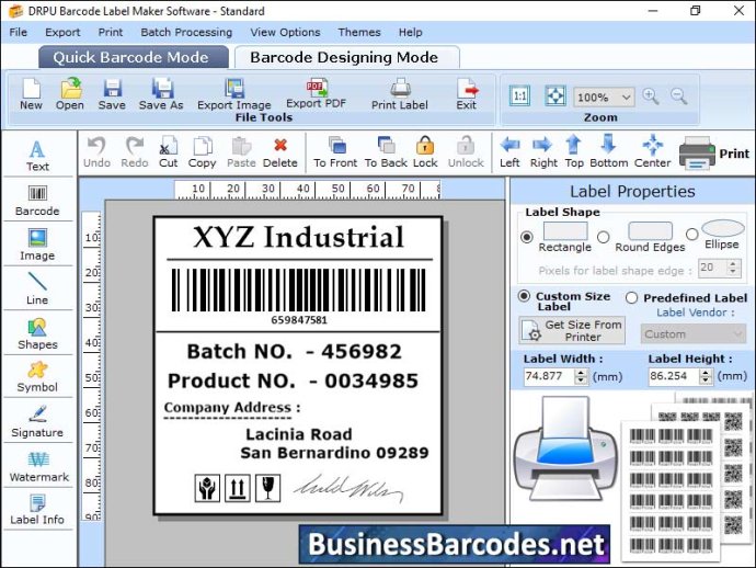 Integrated Barcode Label Maker Tool