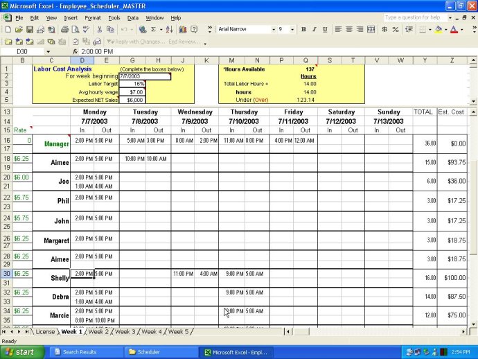 Employee Scheduler for Excel and OpenOff