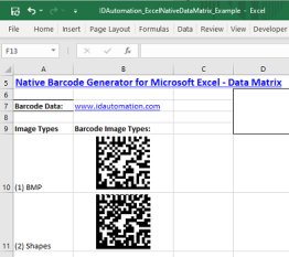 Excel Data Matrix 2D Barcode Generator