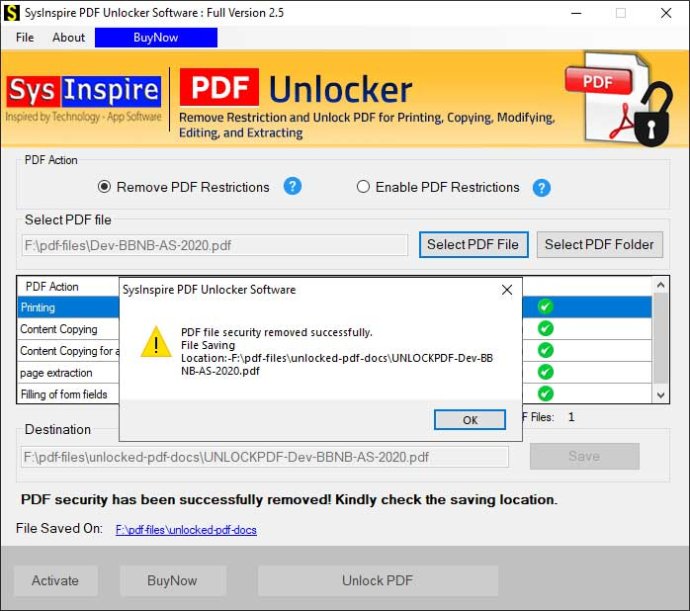 SysInspire PDF Unlocker Software