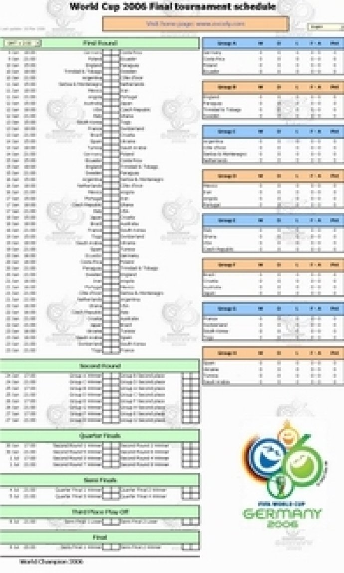 World Cup 2006 Tournament Calendar