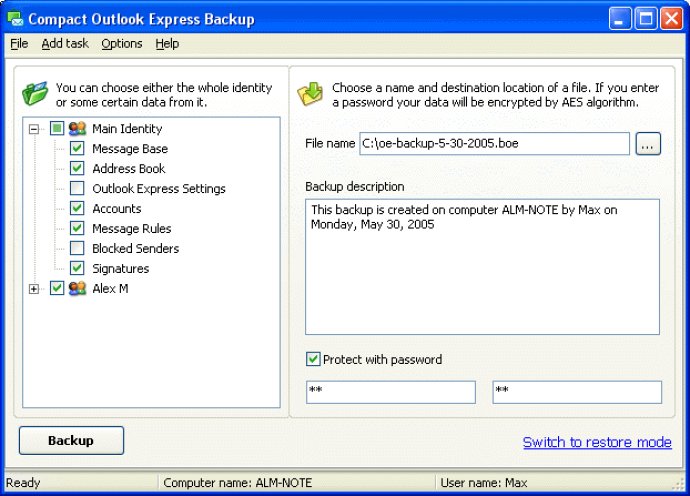 Compact Outlook Express Backup