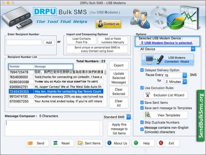 Mac Bulk SMS Software for USB Modem