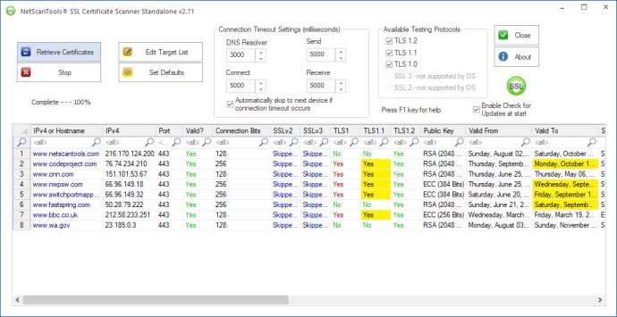 NetScanTools SSL Certificate Scanner