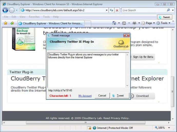 CloudBerry Twitter plug-in for IE