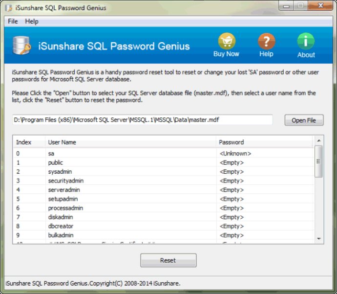 iSunshare SQL Password Genius