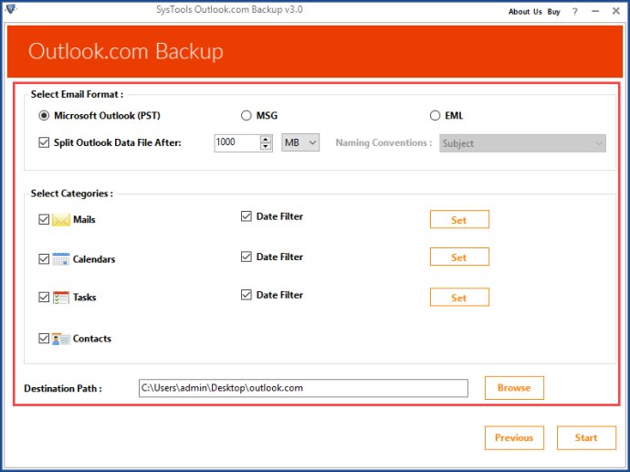 SysTools Outlook.com Backup