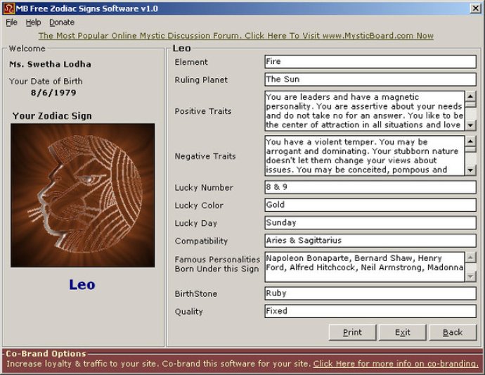 MB Zodiac Signs Software