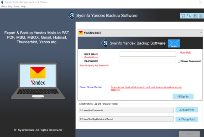 SysInfo Yandex Backup Software