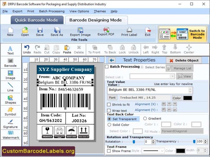 Packaging Barcode Labels Tool