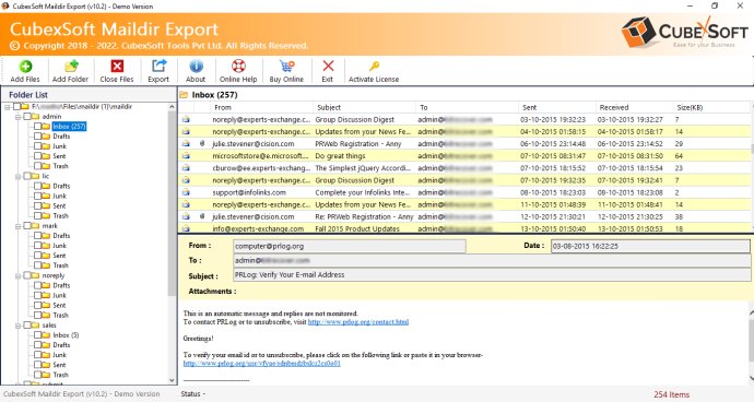 Maildir Format to CSV File