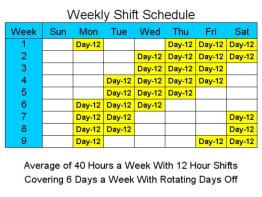 12 Hour Schedules for 6 Days a Week