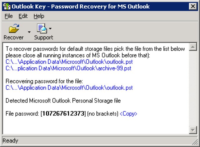 Outlook Password Recovery Key