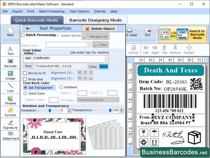 Planet Barcode Label Software