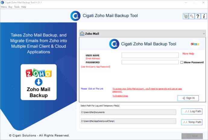 Cigati Zoho Mail Backup Tool