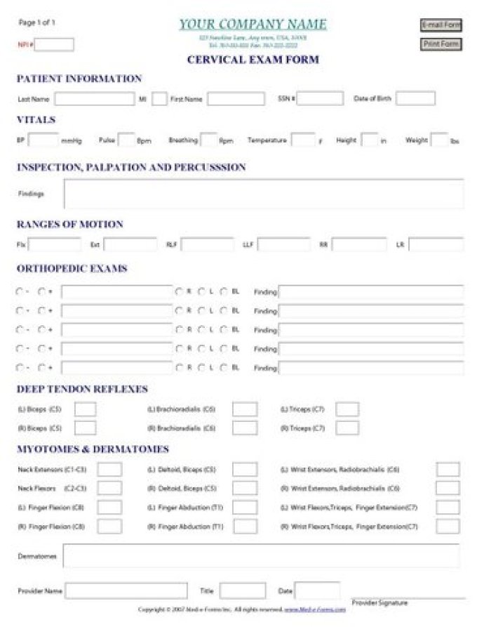 Cervical Exam Form - Sample