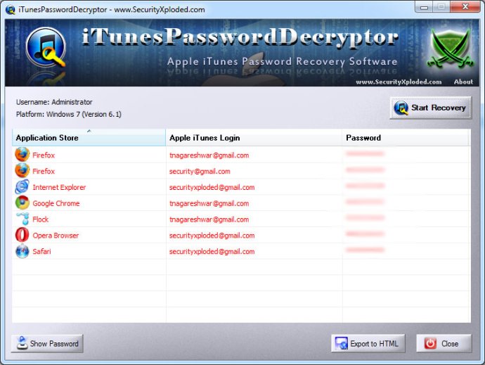 Password Decryptor for Apple iTunes