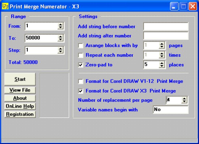 X3 Print Merge Numerator