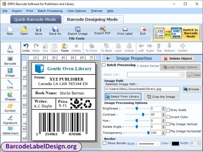 Library Barcode Label Application