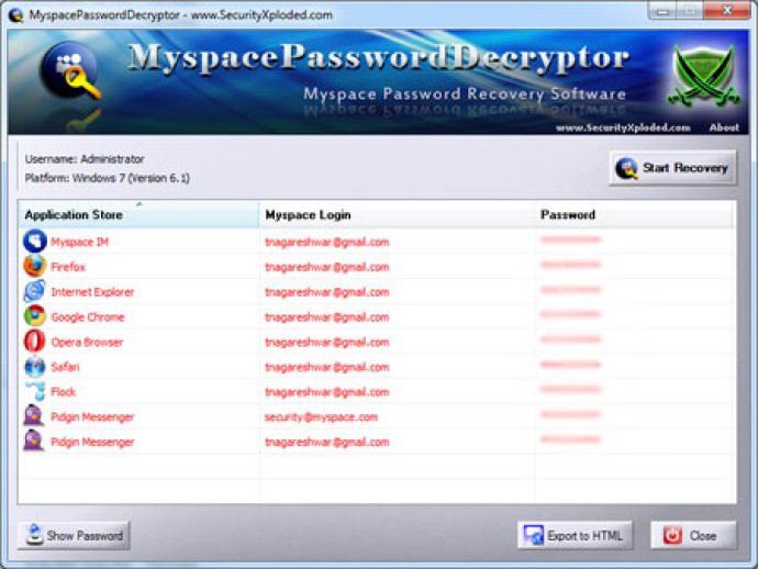 Password Decryptor for Myspace