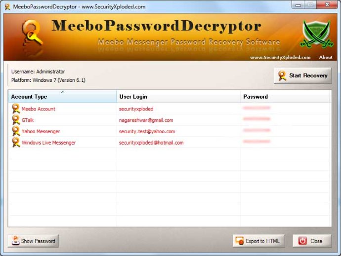 Password Decryptor for Meebo
