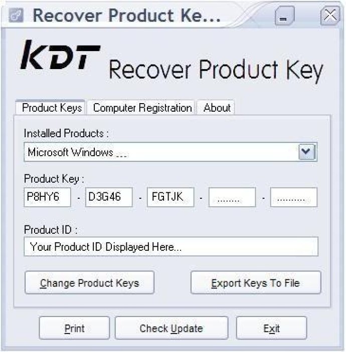 KDT Soft. Recover Product Key Demo