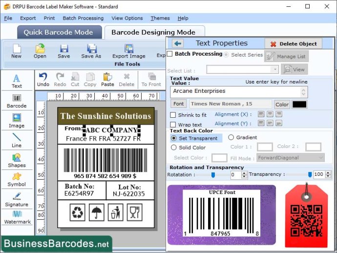 UPCA Label Barcode Software