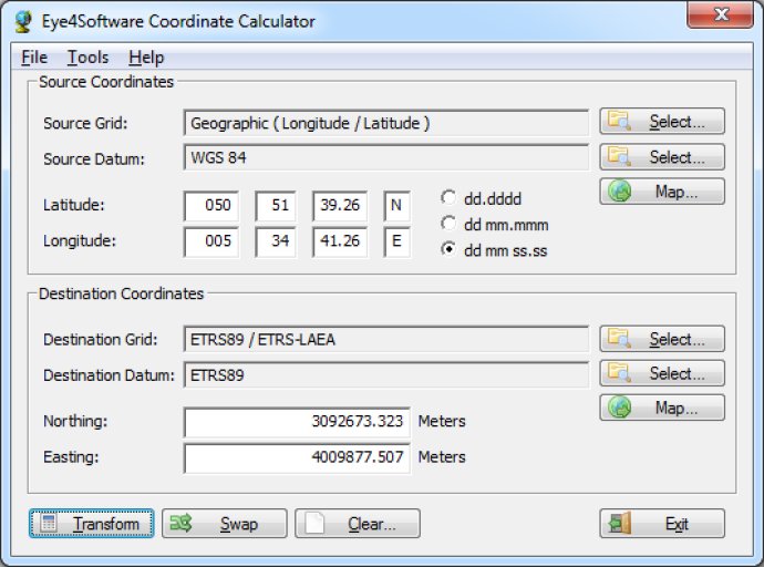 Eye4Software Coordinate Calculator