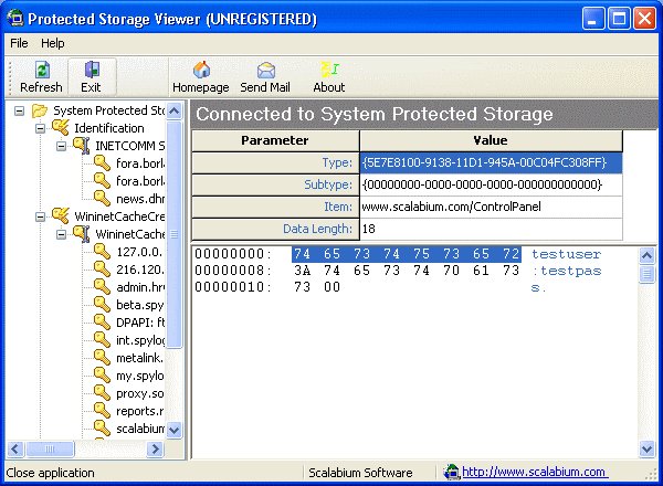 Protected Storage viewer