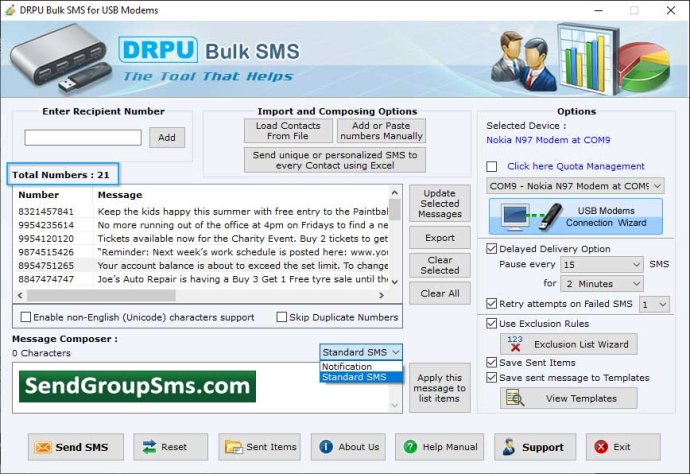 USB Modem Text Messaging Software
