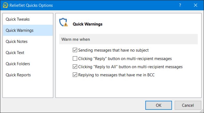 ReliefJet Quick Warnings for Outlook