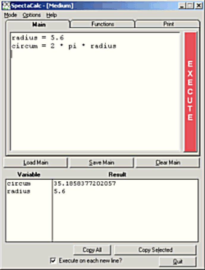SpectaCalc script-based calculator
